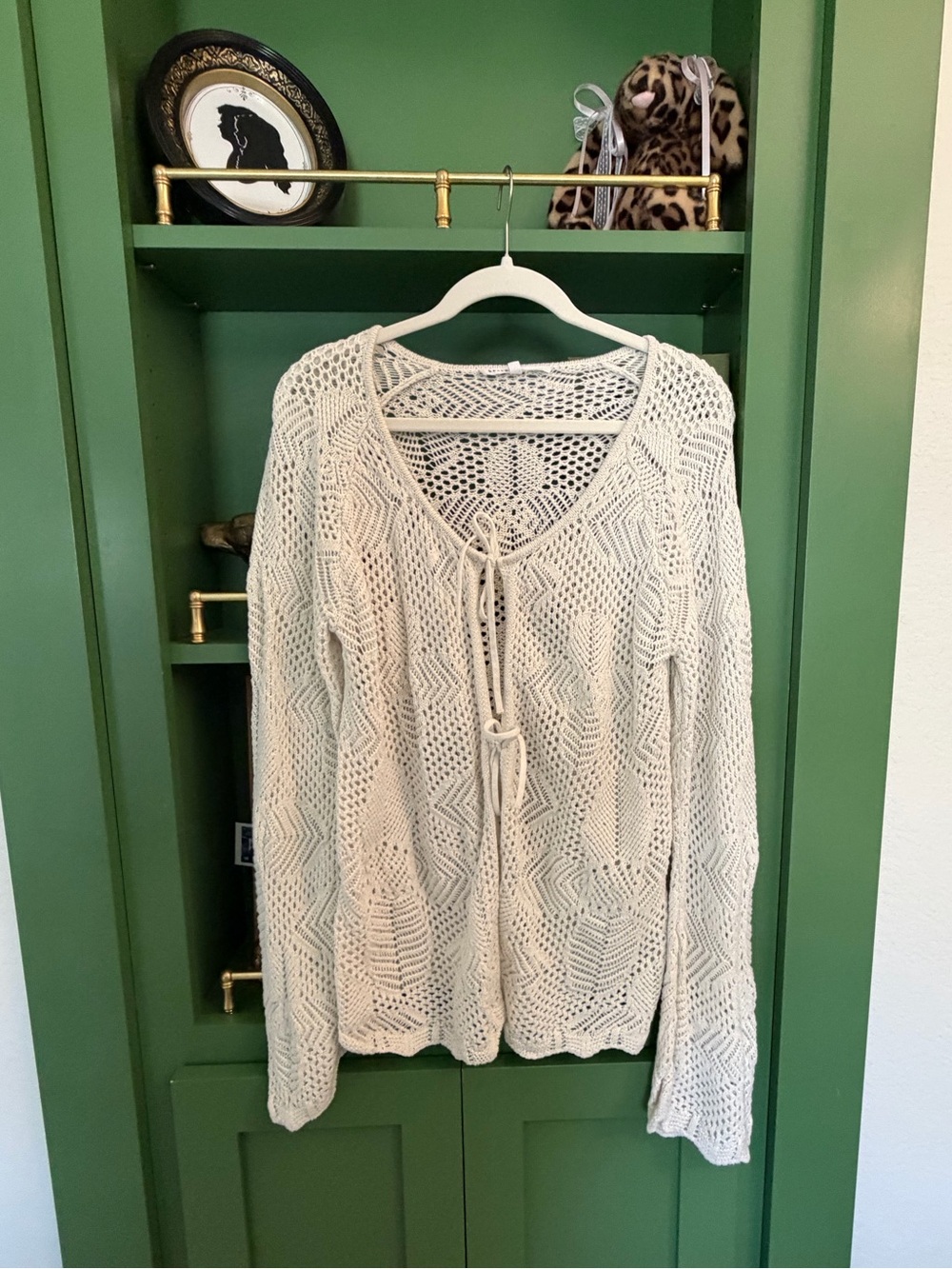 Celebrity Pink Open-Knit Tie-Front Cardigan in Cream